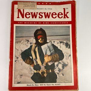 Vintage Newsweek Magazine Musk Ox Man Will He Open The Artic February 18 1946